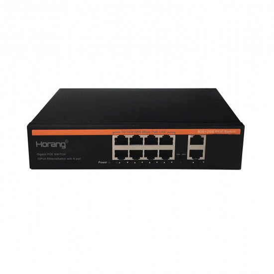 Horang 8-port PoE switch with 2 Gigabit uplink ports Network switch ideal for NVR and PoE IP cameras Horang 8-port PoE switch with 2 Gigabit uplink ports Network switch ideal for NVR and PoE IP cameras